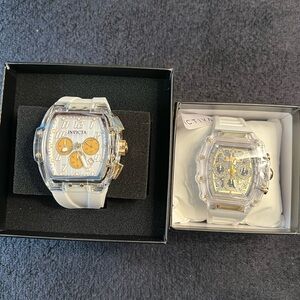 Invicta White&Gold Men’s Watch Duo/Clear Cases 47mm & 44.3mm (NWT)